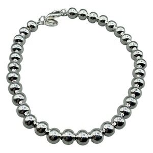 925 Silver Plated Beaded Ball Chain Bracelet High Polish Jewelry Silver Tone